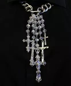 Handmade Faceted Glass Stainless Steel Crucifix Necklace - Statement Gothic OOAK - Picture 1 of 3