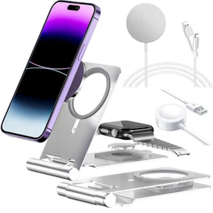 Magnetic Wireless Charger MagSafe Charging Station For iPhone 15 14/13/12/iWatch - Picture 1 of 26
