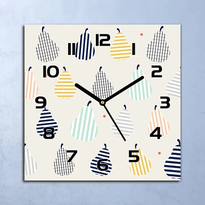 Horloge Murale En Verre moderne Modernes poires pour fruits dans bandes 30x30 - Photo 1/4