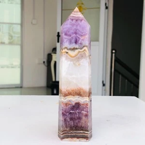255g Natural Amethyst Agate Quartz Crystal Obelisk Wand Mineral Healing G288 - Foto 1 di 10