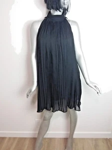 LOLA Women's Black Dress Large Chiffon Knee Length Round Neck Sleeveless Pleated - Picture 1 of 5