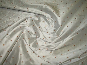5 YDS 100% SILK RYOBI SPA EMBROIDERED POLKA DOTS DRAPERY FABRIC FOR LESS - Picture 1 of 3