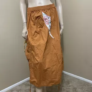 Women’s Orange Floral Patch Cotton Casual Elastic Waist Pocket Size M Skirt - Picture 1 of 19