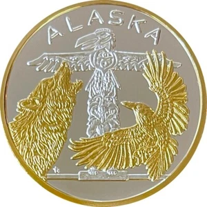 Tótem Alaska Cuervo Lobo Como Nuevo Medallón Plata Medallón de Oro Prueba 1 Oz. - Imagen 1 de 2