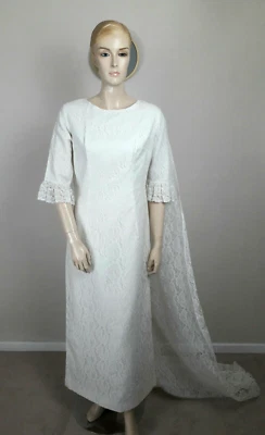 VINTAGE 60S ELEGANT IVORY WHITE LACE GOTHIC REGENCY GEORGIAN WEDDING DRESS 8 10 - Image 1 of 4