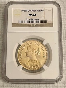 Chile 1959 SO 100 Pesos Gold NGC MS64 SKU#3672 - Picture 1 of 2