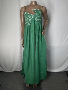 Farm Rio Womens Maxi Dress Green Size S Fish Top Flare Skirt Asymmetrical Neck - Picture 1 of 10