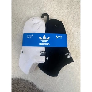 New Adidas 6 Pair Black/White Youth No Show Socks Size Medium - Picture 1 of 2