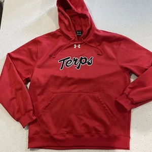 Under Armour Maryland Terrapins Hoodie Mens L Red Loose Pullover NCAA - Picture 1 of 7