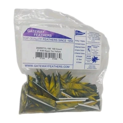 100 Pack Gateway Feathers 2" Right Wing: Rayzr Camo Tre Yellow 200RRTYL-100 - Image 1 of 4