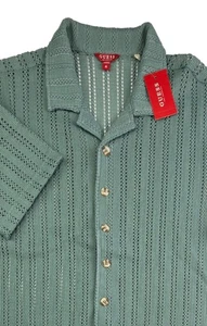 NWT Guess Men's Dusty Sky\Green Short Sleeve Knit Shirt Size Medium Beach - Picture 1 of 6