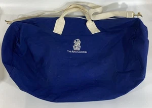Vintage Ritz Carlton Duffle Bag Blue Canvas Large Embroidered Logo Resort READ - Picture 1 of 16