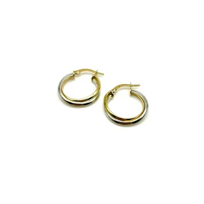 18K Two-Tone Gold Hoop Earrings • Italian Design • Real Gold • Handmade Earrings - Image 1 of 4