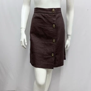 Marni 100% Linen Skirt Brown Tone 4 Front Metal Turn Lock Pieces Size 40 - Picture 1 of 7