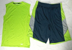 Men's Tek Gear Neon Green & Blue Athletic Basketball Sports Shorts & Top Medium - Picture 1 of 4