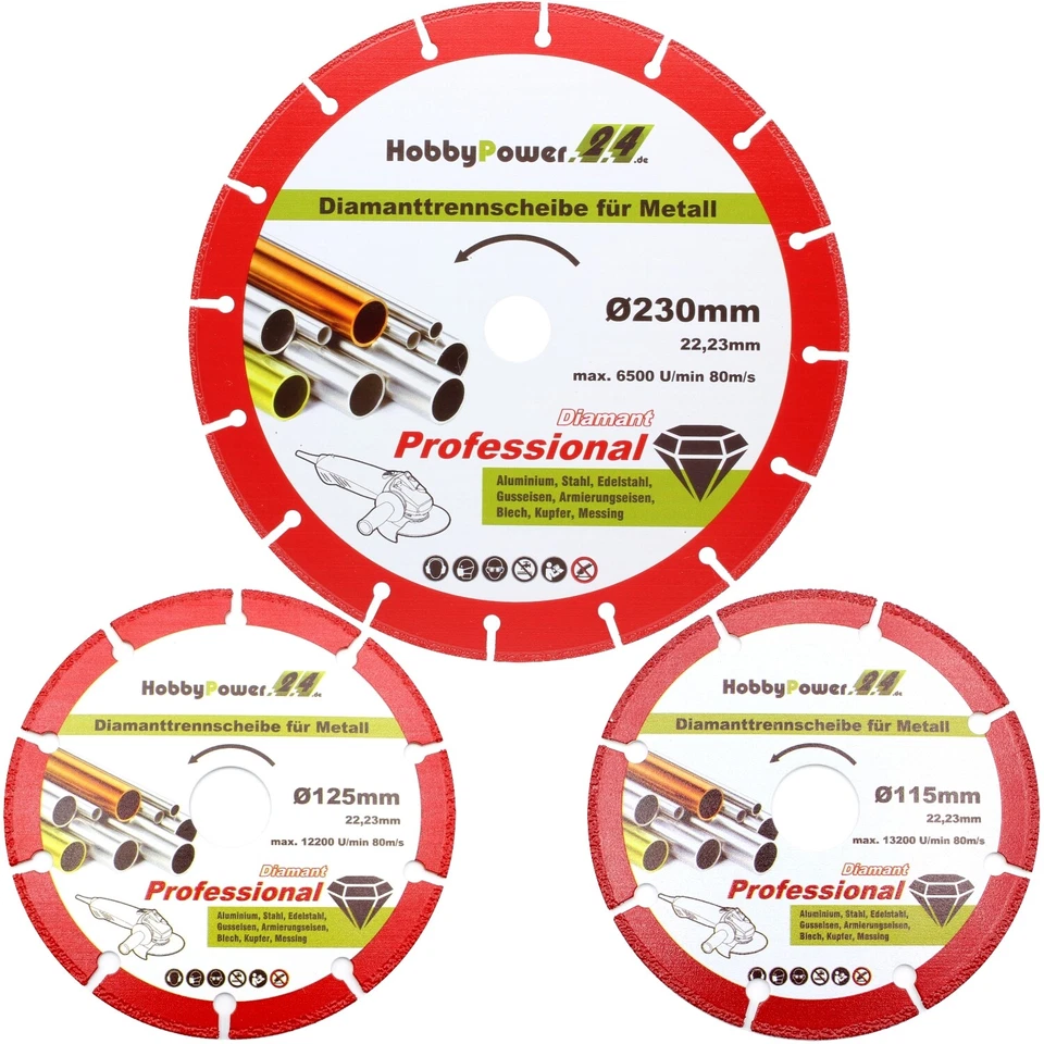 Profi Diamant-Trennscheibe für Stahl Guss Metall Kunststoff Alu Ø 115 125 230 mm