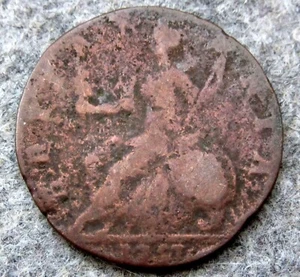 GREAT BRITAIN GEORGE II 1737 ? HALFPENNY, US EARLY DAYS COLONIAL COPPER - Picture 1 of 6