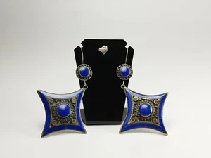 Pendientes colgantes afganos con incrustaciones de lapislázuli azul natural hechos a mano - Imagen 1 de 22