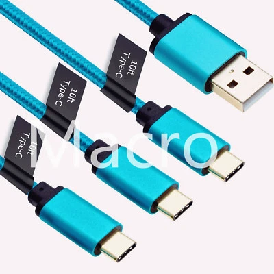 Cable de carga cargador sincronización de datos USB-C tipo C 3.1 cuerda trenzada de nailon 3X10 pies Foto 1 de 4
