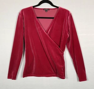 J.Crew Mercantile Top Womens Small Red Velvet Faux Wrap Pullover Long Sleeves - Picture 1 of 7