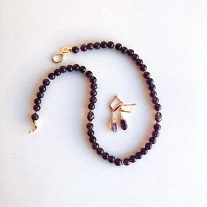 New Unique Set Necklace Earrings natural Amethyst hypoallergenic 24K GoldPlated - Picture 1 of 12