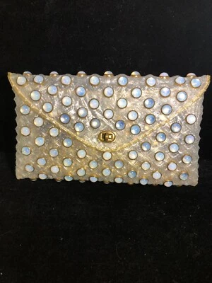 VTG 50s 60s Clear Plastic Clutch Moonstone  Studded Purse w/change purse RETRO - Image 1 of 4