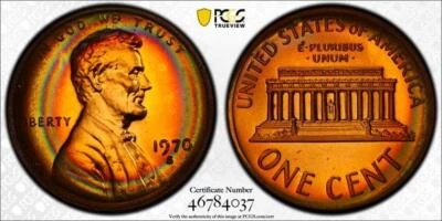 1970 S LINCOLN CENT PROOF 1C PR68 RB PCGS RAINBOW TONED GOLD SHIELD PF68 SKU3284 - Image 1 of 3