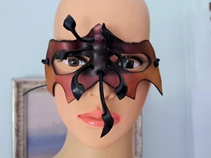 Leather Half Face Halloween Mardi Gras Mask by Wendy Klein (Drolma) VTG 1981 - Picture 1 of 8