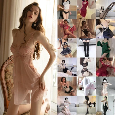 Women Sexy Lingerie Set Lace Dress Babydoll Cosplay Costume Uniform Nightwear M - Image 1 of 4