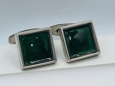 Gemelos modernistas Hansen Dinamarca vintage de plata esterlina esmalte verde Foto 1 de 4