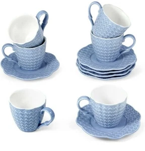 Kaffeeservice 6 Personen,12 teilig Blau Kaffeetassen Set mit Untertasse,170ml. - Bild 1 von 5