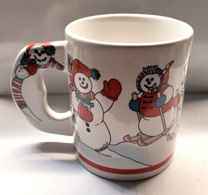 Ceramic Christmas Mug Featuring Snowman Family with Flat Handle - Picture 1 of 3