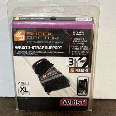 Muñeca Shock Doctor Soporte 3 Correas 824 Mano Izquierda XL 7.25"-8" Negra Foto 1 de 3