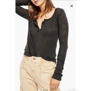 Camisa Pullover We the Free People Manga Larga Lino Mezcla Algodón Costuras Crudas Mediana - Imagen 1 de 17