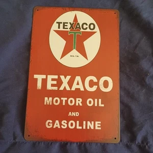 Letrero de metal Texaco Oil 8"X 12" hombre arte de pared cueva aceite garaje bar gasolinera automático - Imagen 1 de 1