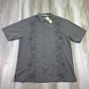 Tommy Bahama Shirt Mens Large Gray Hidden Hibiscus Button Up Silk Men NEW * - Picture 1 of 11