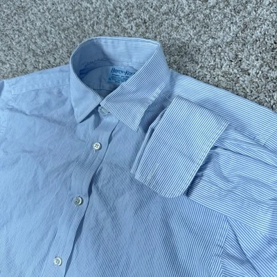 Camisa Hilditch & Key Para Hombre 15.5 Azul Blanco Rayas Algodón Vestido Puño Francés Foto 1 de 4