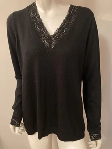 Lauren Ralph Lauren Black Sweater Lace Beads Silk Cashmere Blend 1X - Picture 1 of 7