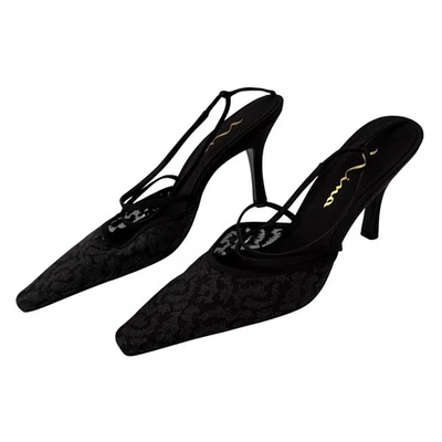 Nina Mujer Negro Brillo Encaje Tacones Cordones Punta Stiletto Talla 8.5M Foto 1 de 4