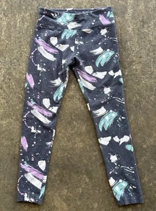 Justice Girls Full Length Leggings Blue Fun Paint Splatter High Waist Size 18/20 - Picture 1 of 4