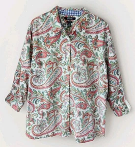 Camicia Chaps No Iron 3X verde arancione paisley polsino a contrasto colletto con bottoni - Foto 1 di 10