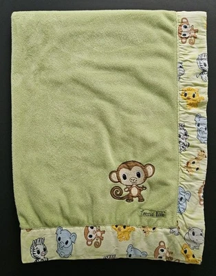 Trend Lab CHIBI ZOO Monkey Green Blanket Baby Animal Trim Safari Jungle - Image 1 of 4