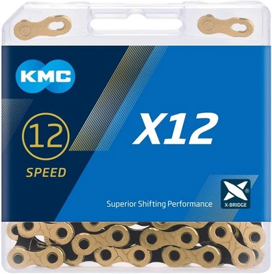 KMC X12 Chain 12-Speed |126 Links, Missing Link Included | TI Gold/Black - Image 1 of 2