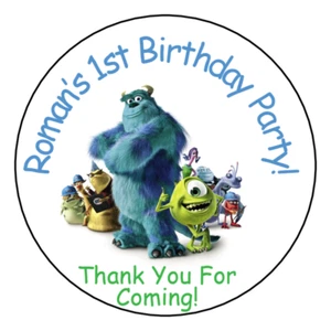 12 Personalized Monsters Inc. Birthday Party Stickers Favors Labels tags 2.5" - Picture 1 of 1