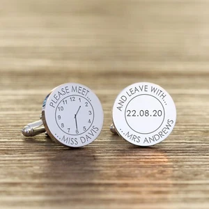 Personalized Wedding Cufflinks: Engraved Silver Mr & Mrs - Picture 1 of 4