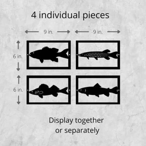Fish Set Metal Art: Bass, Pike, Trout, Walleye- Made in USA - Picture 1 of 4