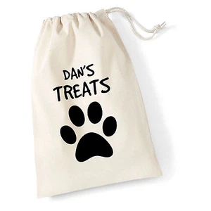 Bolsa de golosinas de algodón personalizada para perro/gato nombre con estampado de pata perro - Imagen 1 de 5