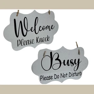 Metal Hanging Door Sign Home Office Work Busy Do Not Disturb Welcome Knock - Picture 1 of 6