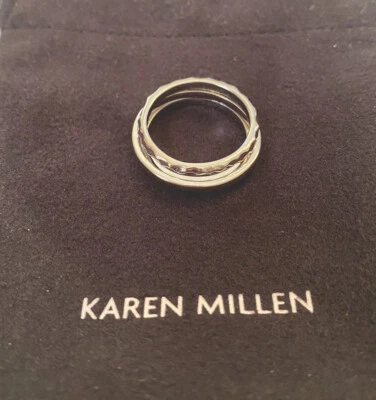 Anillo de triple banda martillado KAREN MILLEN. Talla M/L. Color plata. Hecho en Reino Unido. Nuevo Foto 1 de 4