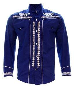 Charro Shirt Long Sleeve El Señor de los Cielos Camisa Charra Color Blue - Picture 1 of 7